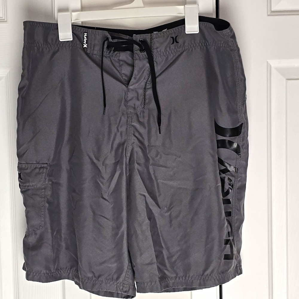 Hurley Men's Board Shorts Size 36 Gray Solid Drawstring Waist Pockets